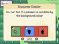 A trainer tips in Route 1 showing the meaning of the colours in the Encounter Checker