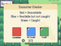 A trainer tips in Route 1 showing the meaning of the colours in the Encounter Checker